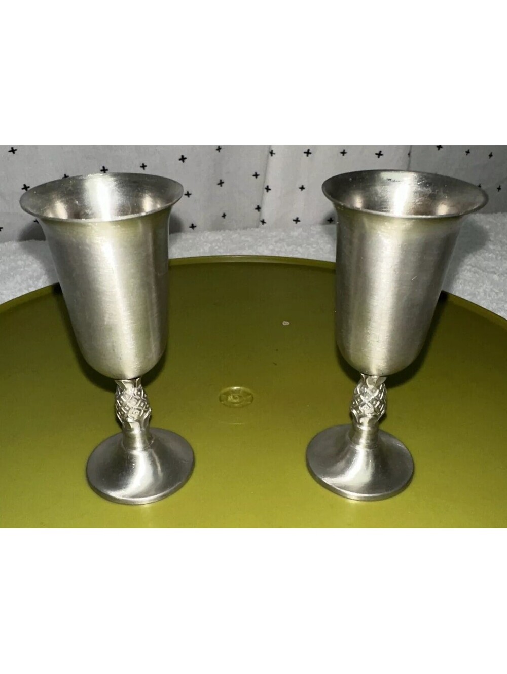 Cordial Pewter Pineapple Stem Leonard Vintage Shot Glass Cocktail Barware Set 2